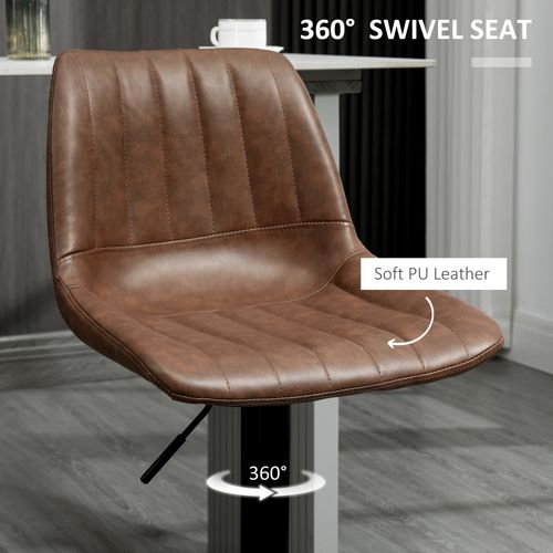 Lot De 2 Tabourets De Bar Rétro Pivotants Hauteur Réglable En Simili Brun Et Métal Noir