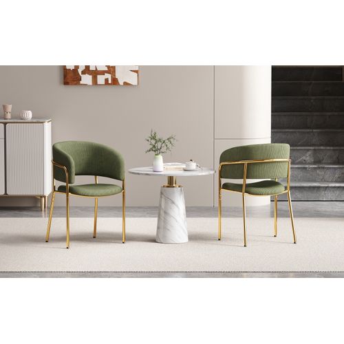 Lot De 4 Chaises De Salle à Manger En Tissu Côtelé Vert, Pieds Métal Réglables