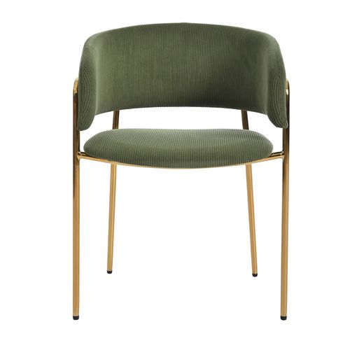 Lot De 2 Chaises De Salle à Manger Tissu Velours Côtelé Vert, Pieds Métal Réglables