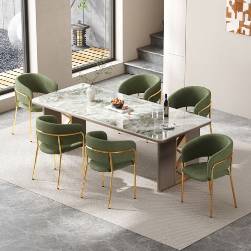 Lot De 6 Chaises De Salle à Manger En Tissu Côtelé Vert, Pieds Métal Réglables