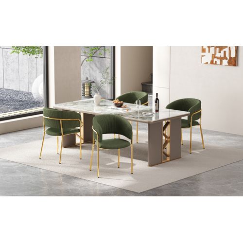 Lot De 6 Chaises De Salle à Manger En Tissu Côtelé Vert, Pieds Métal Réglables