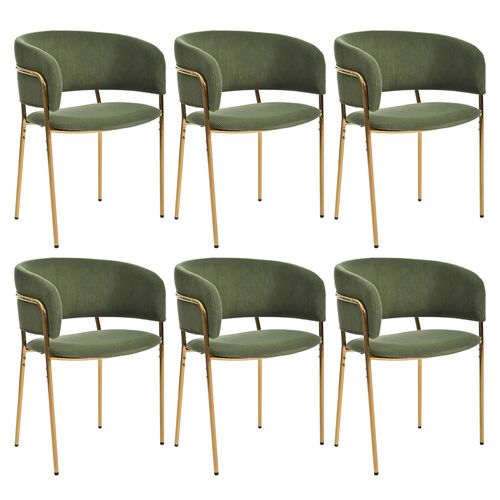 Lot De 6 Chaises De Salle à Manger En Tissu Côtelé Vert, Pieds Métal Réglables