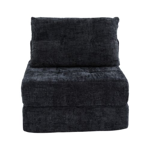 Fauteuil Convertible En Chenille Noir Avec Coussins, Salon Et Chambre