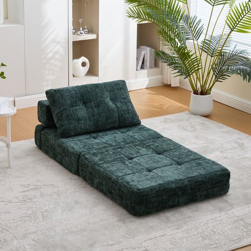 Fauteuil Convertible Pliable En Chenille Vert Émeraude, Salon Et Chambre