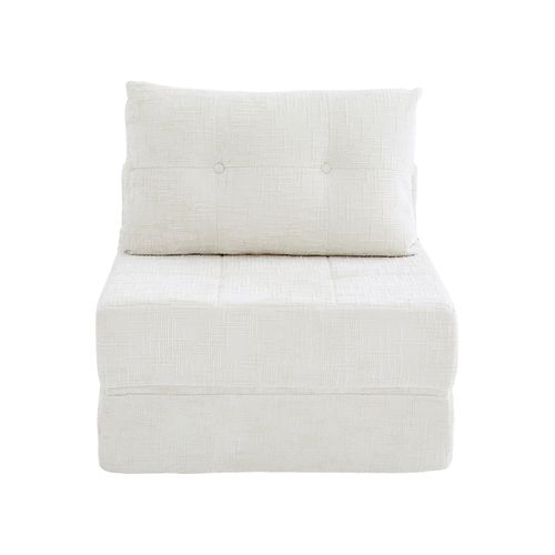 Fauteuil Convertible Pliable En Tissu Chenille Beige Avec Coussins, Salon Et Chambre