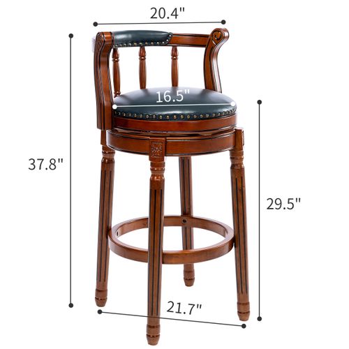 Tabouret De Bar Pivotant Hauteur D'assise 75 Cm En Cuir Vachette Bleu Cadre Bois Brun, Style Vintage
