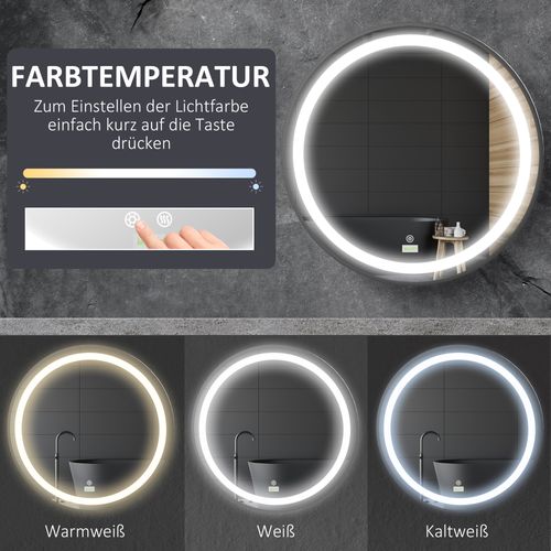 Miroir LED 60 Cm Métal Noir, 3 Températures, Tactile, Mémoire, Ip44