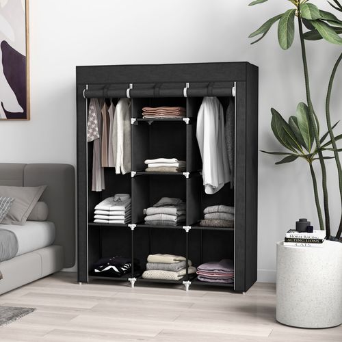 Armoire En Tissu 125 X 43 X 162,5 Cm Avec 2 Tringles Et 8 Étagères, Noir, Chambre
