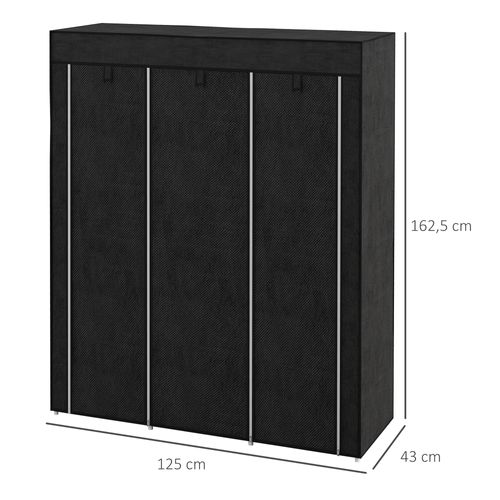 Armoire En Tissu 125 X 43 X 162,5 Cm Avec 2 Tringles Et 8 Étagères, Noir, Chambre