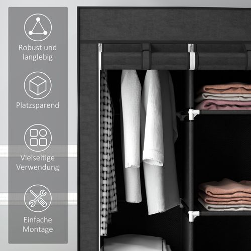 Armoire En Tissu 125 X 43 X 162,5 Cm Avec 2 Tringles Et 8 Étagères, Noir, Chambre