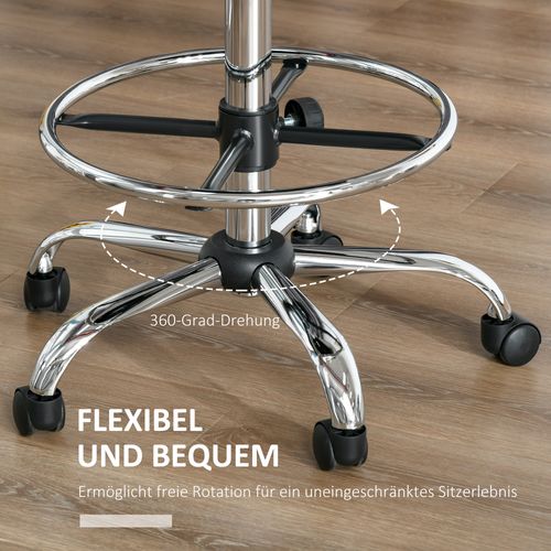 Chaise Dactylo Bureau Réglable Pivotant En Métal, Pu Beige Avec Dossier Et Roulettes