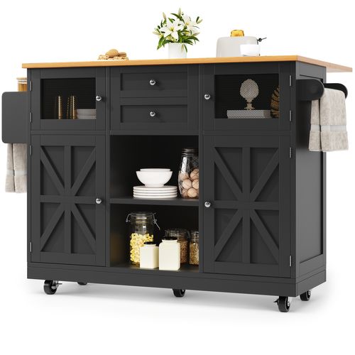 Desserte 140x40 Cm, Plateau Rabattable Aspect Bois, Métal Noir, 2 Tiroirs, 2 Portes, Roulettes 360°