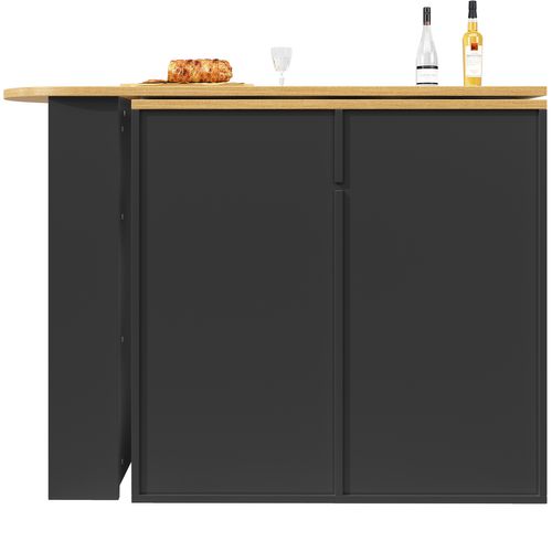 Table De Bar Rotatif 360°, Meuble Bar Extensible 138-203 Cm, 2 Tiroirs, 2 Portes, Étagères, Noir
