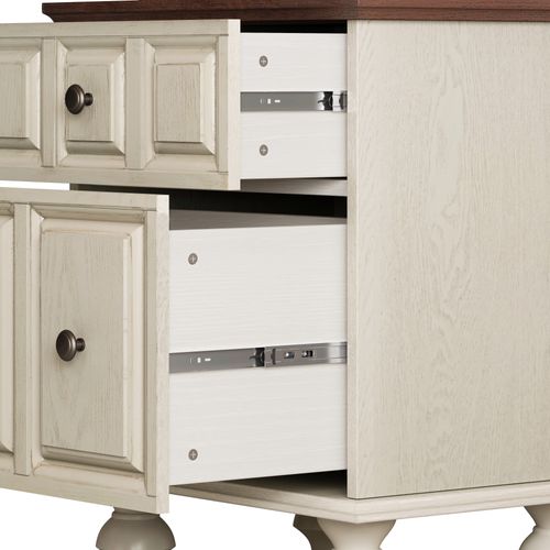 Table De Chevet Chambre Et Salon Avec 2 Tiroirs, Blanc Antique, Pieds En Pin