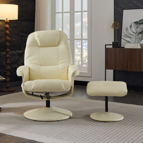 Fauteuil Massant 5 Points Avec Chauffage, Rotation 360° Et Repose-pieds, Pu Beige