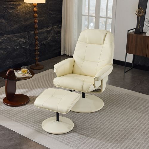 Fauteuil Massant 5 Points Avec Chauffage, Rotation 360° Et Repose-pieds, Pu Beige