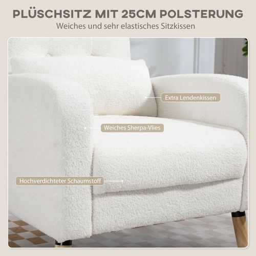 Fauteuil Lounge Blanc En Tissu Sherpa Avec Coussin Lombaire Et Pieds En Bois