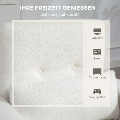 Fauteuil Lounge Blanc En Tissu Sherpa Avec Coussin Lombaire Et Pieds En Bois