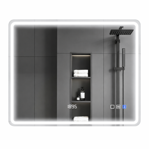 Miroir Mural LED 70x90 Cm Avec Bluetooth, Horloge, Anti-buée Et 3 Couleurs, Argenté