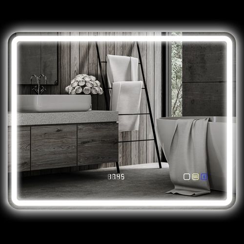 Miroir Mural LED 70x90 Cm Avec Bluetooth, Horloge, Anti-buée Et 3 Couleurs, Argenté
