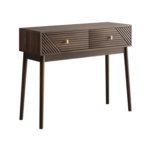 Bureau Chambre Vintage Bois Noyer, Table Console Avec 2 Tiroirs Style Mid-century