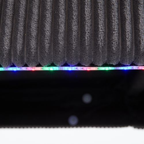 Canapé D'angle 4 Places 265x135 Cm, Velours Gris, LED, Ports USB Et 4 Coussins, Cadre En Bois