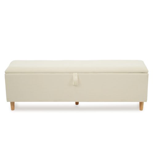 Banquette 145 Cm Avec Coffre De Rangement, Velours Côtelé Beige, Pieds En Bois