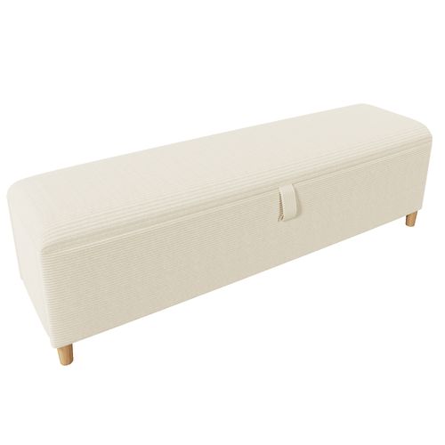 Banquette 145 Cm Avec Coffre De Rangement, Velours Côtelé Beige, Pieds En Bois