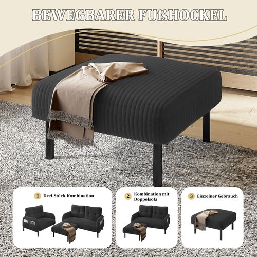 Pouf En Velours Côtelé Gris Avec Pieds En Métal — Repose-pieds Salon 56×51×39 Cm