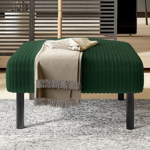 Pouf En Velours Côtelé Noir Avec Pieds En Métal — Repose-pieds Salon 56×51×39 Cm