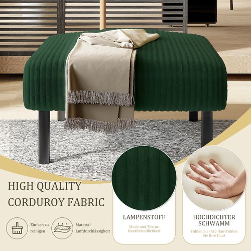 Pouf En Velours Côtelé Noir Avec Pieds En Métal — Repose-pieds Salon 56×51×39 Cm