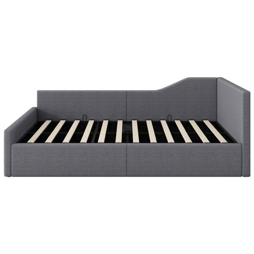 Lit Coffre 140x200 Cm Avec Rangement, Lin Gris Et Cadre En Bois, Sommier à Lattes