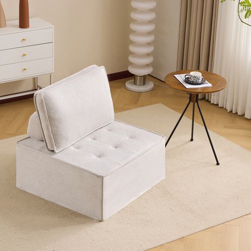 Fauteuil, Canapé Modulable Compact En Lin Beige, Idéal Pour Petits Espaces