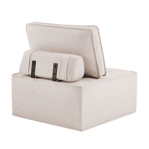 Fauteuil, Canapé Modulable Compact En Lin Beige, Idéal Pour Petits Espaces