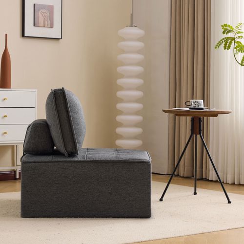 Fauteuil, Canapé Modulaire Compact En Lin Gris Foncé, Structure Bois