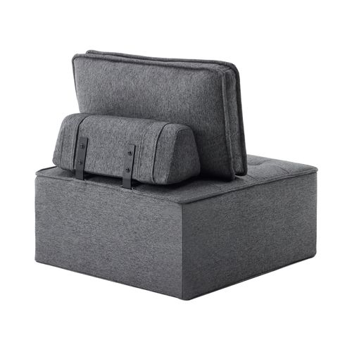 Fauteuil, Canapé Modulaire Compact En Lin Gris Foncé, Structure Bois