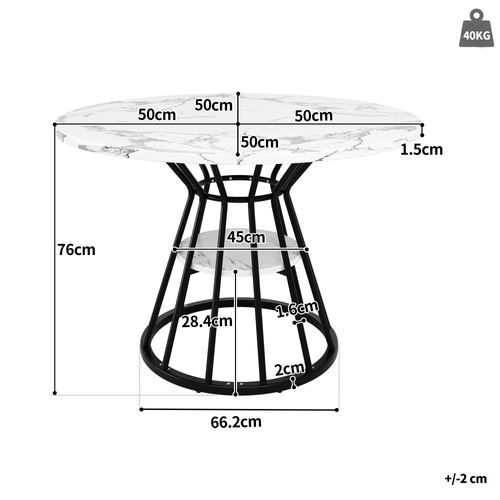Table à Manger Ronde 100 Cm Motif Marbre Blanc, Métal Noir, Pour 4 Personnes