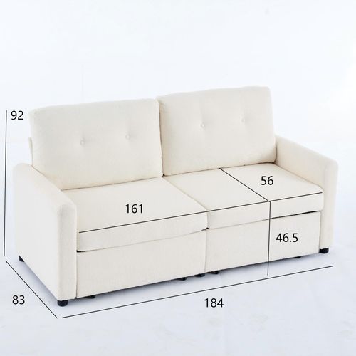 Canapé 2 Places Beige Avec 2 Tiroirs, Structure Bois Et Métal