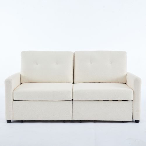 Canapé 2 Places Beige Avec 2 Tiroirs, Structure Bois Et Métal