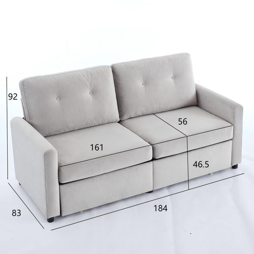 Canapé 2 Places Gris Clair En Tissu Avec 2 Tiroirs, Structure Bois Et Métal