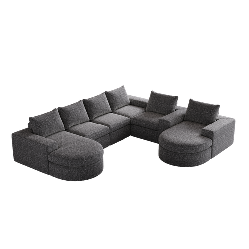 Canapé D'angle Compressé 6 Places Modulable Avec Méridienne Réversible En Tissu Chenille Gris