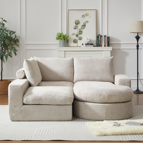 Canapé D'angle Compressé 3 Places En Tissu Chenille Beige