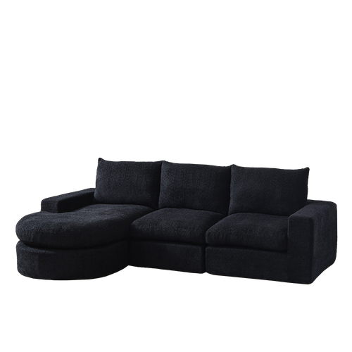 Canapé D'angle 3 Places Avec Méridienne Réversible Noir, Sans Montage