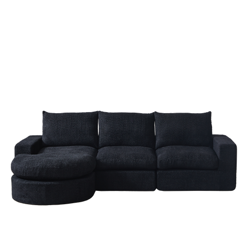 Canapé D'angle 3 Places Avec Méridienne Réversible Noir, Sans Montage