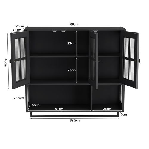 Armoire Murale Noire Salle De Bain Et Cuisine — 3 Portes, Niche Ouverte Et Porte‑serviettes