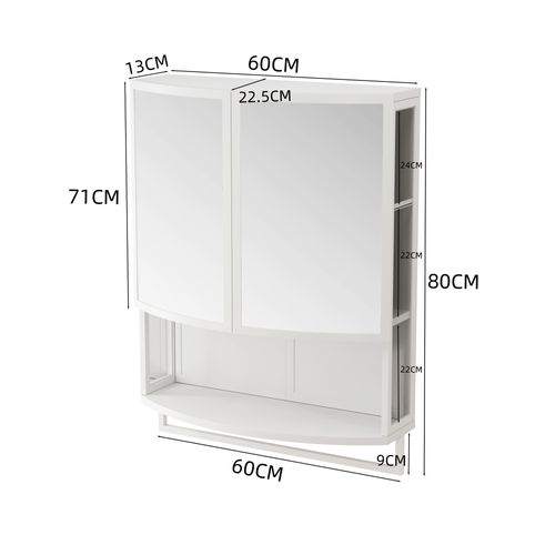 Miroir Murale Salle De Bain, Armoire Avec Double Porte Et Porte-serviettes, Métal Blanc