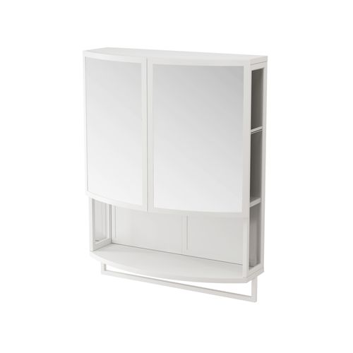 Miroir Murale Salle De Bain, Armoire Avec Double Porte Et Porte-serviettes, Métal Blanc