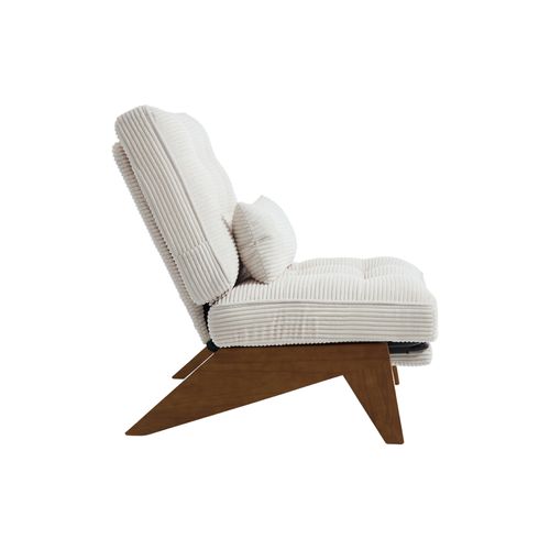 Fauteuil Relax Réglable Velours Côtelé Beige Avec Repose-pieds Et Coussin Lombaire, Pieds Bois