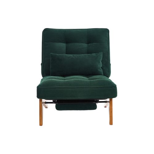 Fauteuil Lounge Relax Réglable En Velours Côtelé Émeraude Avec Coussin Lombaire Et Pieds En Bois