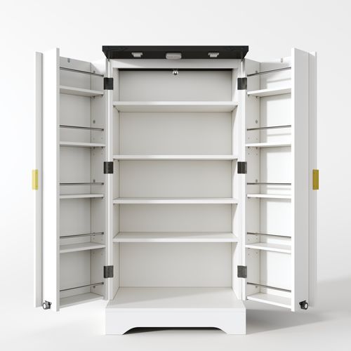 Buffet Haut Blanc, Armoire De Cuisine 120 X 60,5 X 40 Cm Blanche – LED Capteur, Rangement Réglable